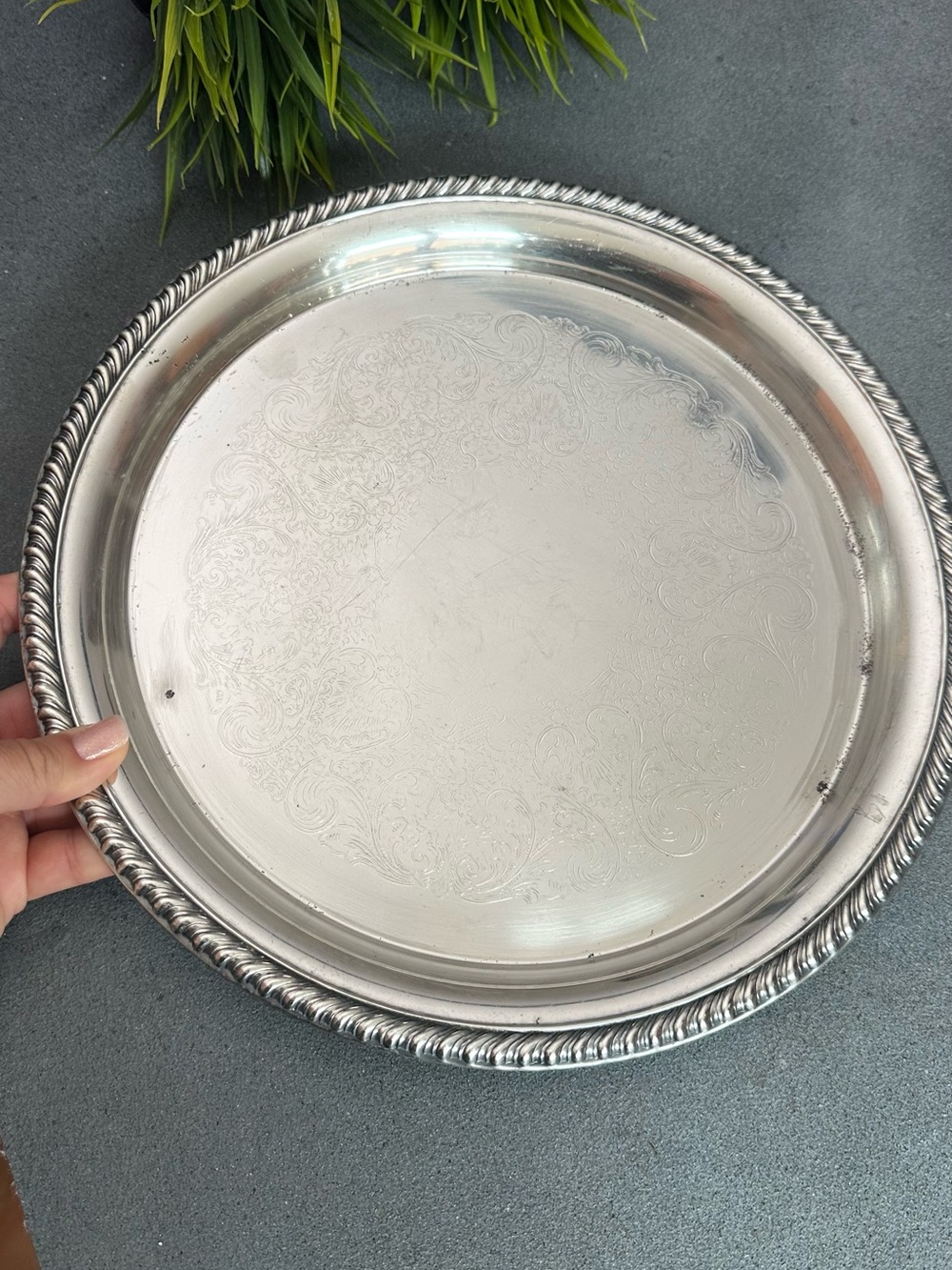 Silver-Tone Decorative Serving Tray - Classic Round Design